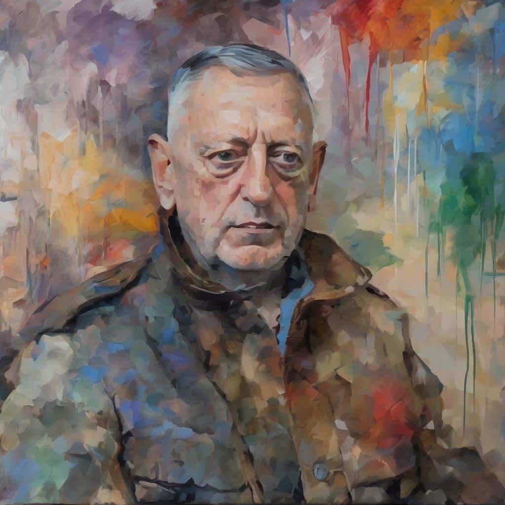 Ο στρατιωτικός άνδρας σε πορτρέτο με καλλιτεχνικό στυλ, μπλε και γήινες αποχρώσεις, στο πλαίσιο της καλλιτεχνικής κίνησης.