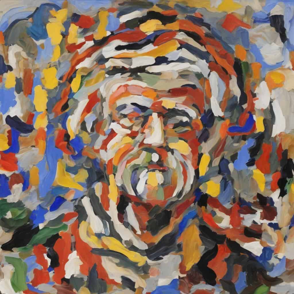 Πίνακας σύγχρονης τέχνης με αφηρημένο πορτρέτο, εκφραστικά χρώματα και δυναμική πινελιά, που αναδεικνύει το καλλιτεχνικό κίνημα του αφηρημένου εξπρεσιονισμού.