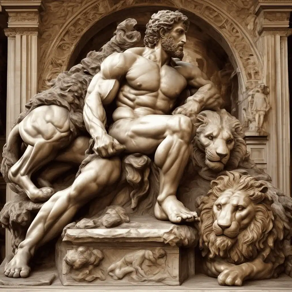 Hercules resting after the fight with the lion deNemee – Andrea Mantegna